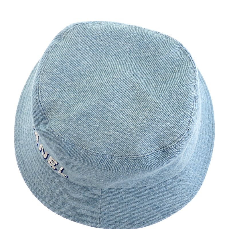 Chanel Logo Bucket Hat Denim Blue Shallow No String Sequins — view 5