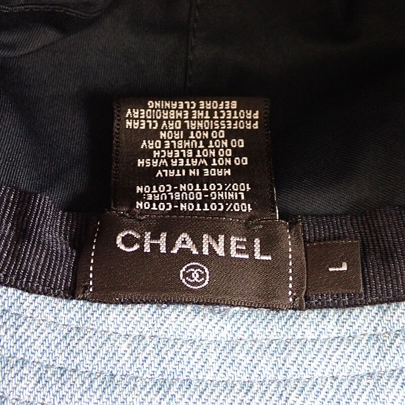 Chanel Logo Bucket Hat Denim Blue Shallow No String Sequins — view 8