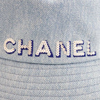 Chanel Logo Bucket Hat Denim Blue Shallow No String Sequins — view 6