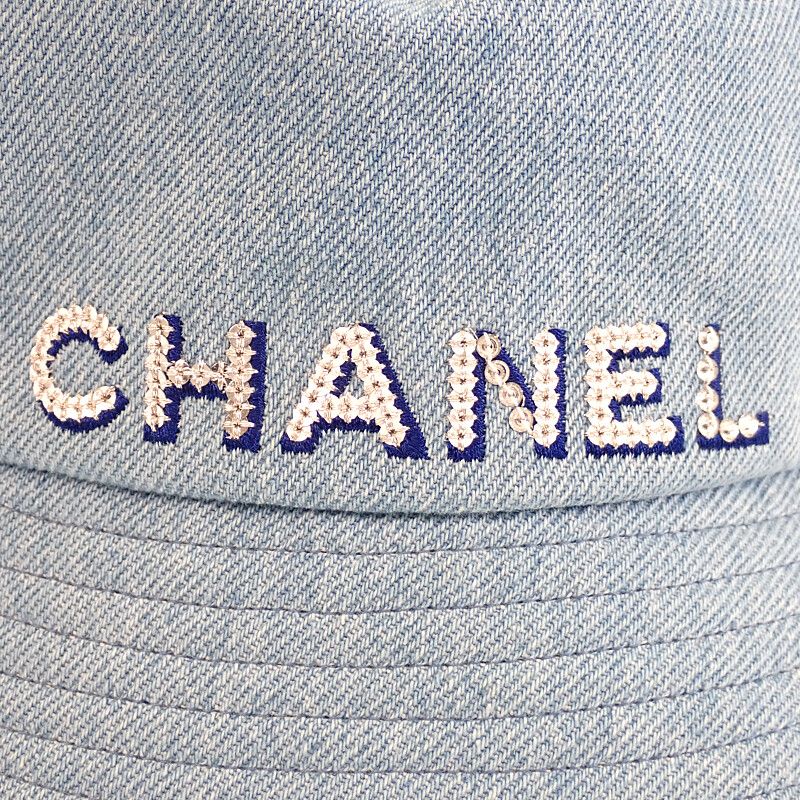 Chanel Logo Bucket Hat Denim Blue Shallow No String Sequins — view 6