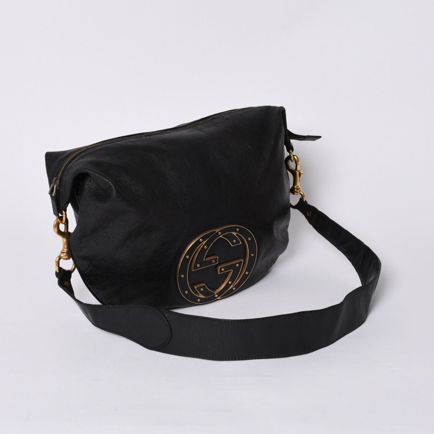 Gucci Bag Double G GG Logo Leather Black Gold — view 3