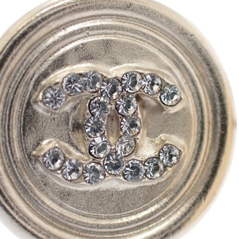 Chanel CC Logo Circle Earrings Metal Crystal Gold