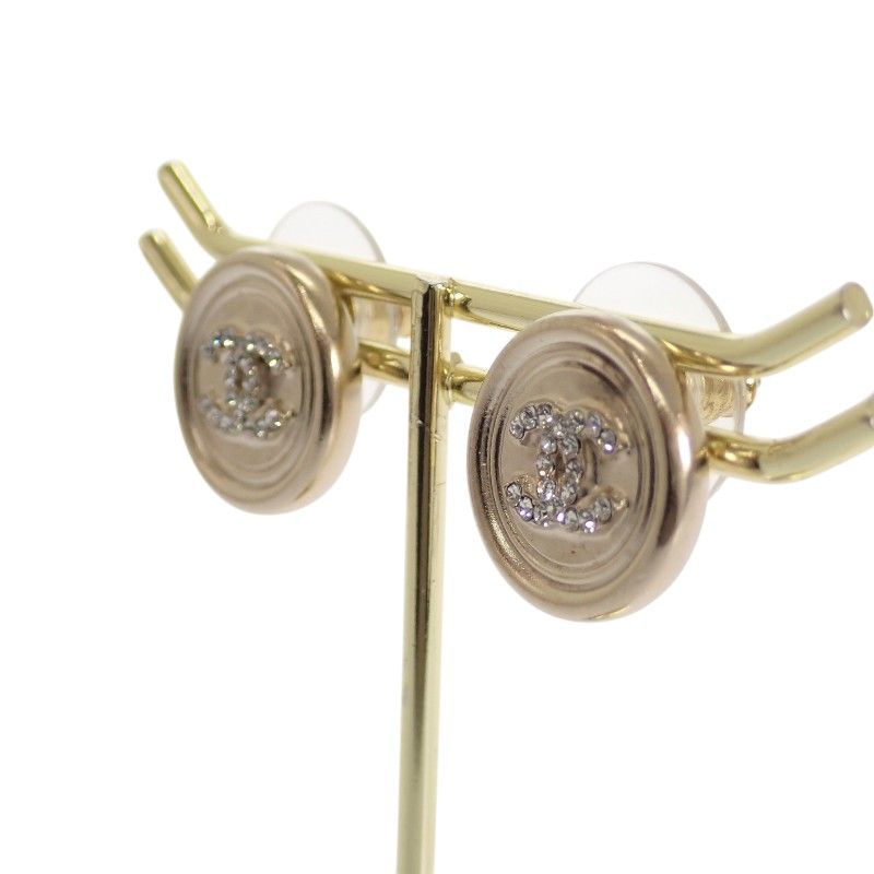 Chanel CC Logo Circle Earrings Metal Crystal Gold