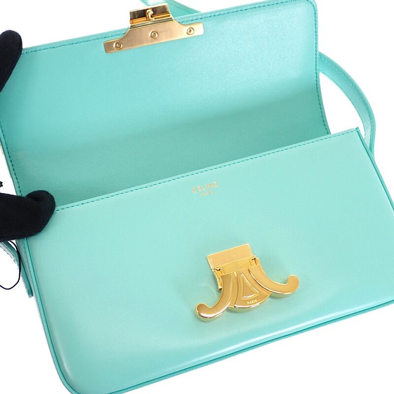 Celine Triomphe Claude Shoulder Bag Calf Turquoise Blue — view 8
