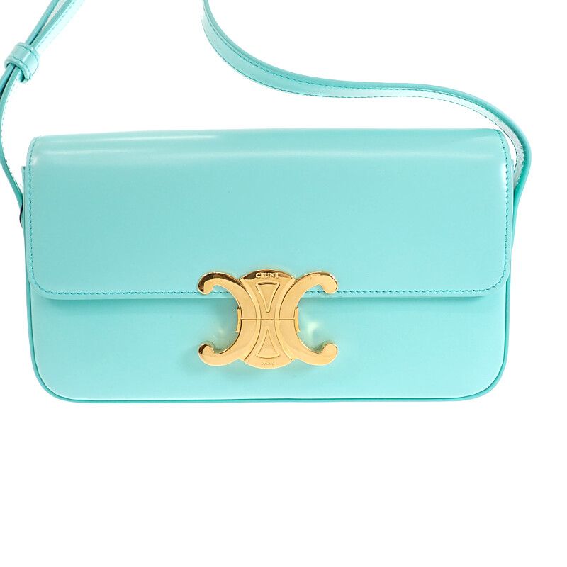 Celine Triomphe Claude Shoulder Bag Calf Turquoise Blue — view 2
