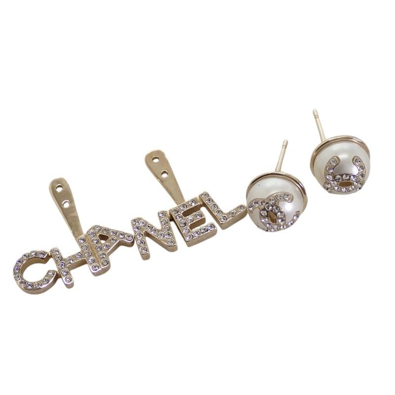 Chanel CC Logo Earrings 2-Way Faux Pearl Gold — view 5