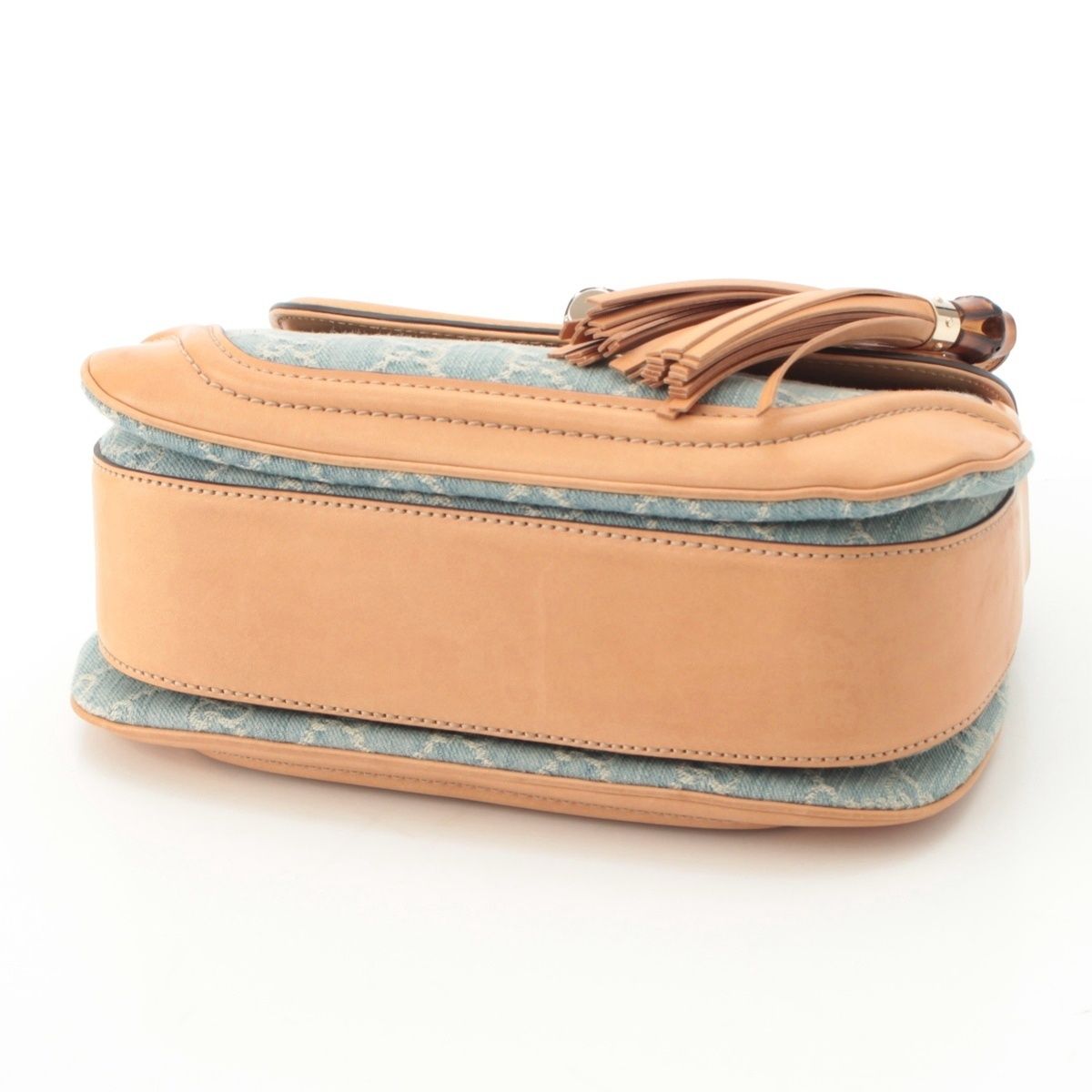 Gucci GG Denim Bamboo Turnlock a Shoulder Bag Ice Blue Beige — view 5