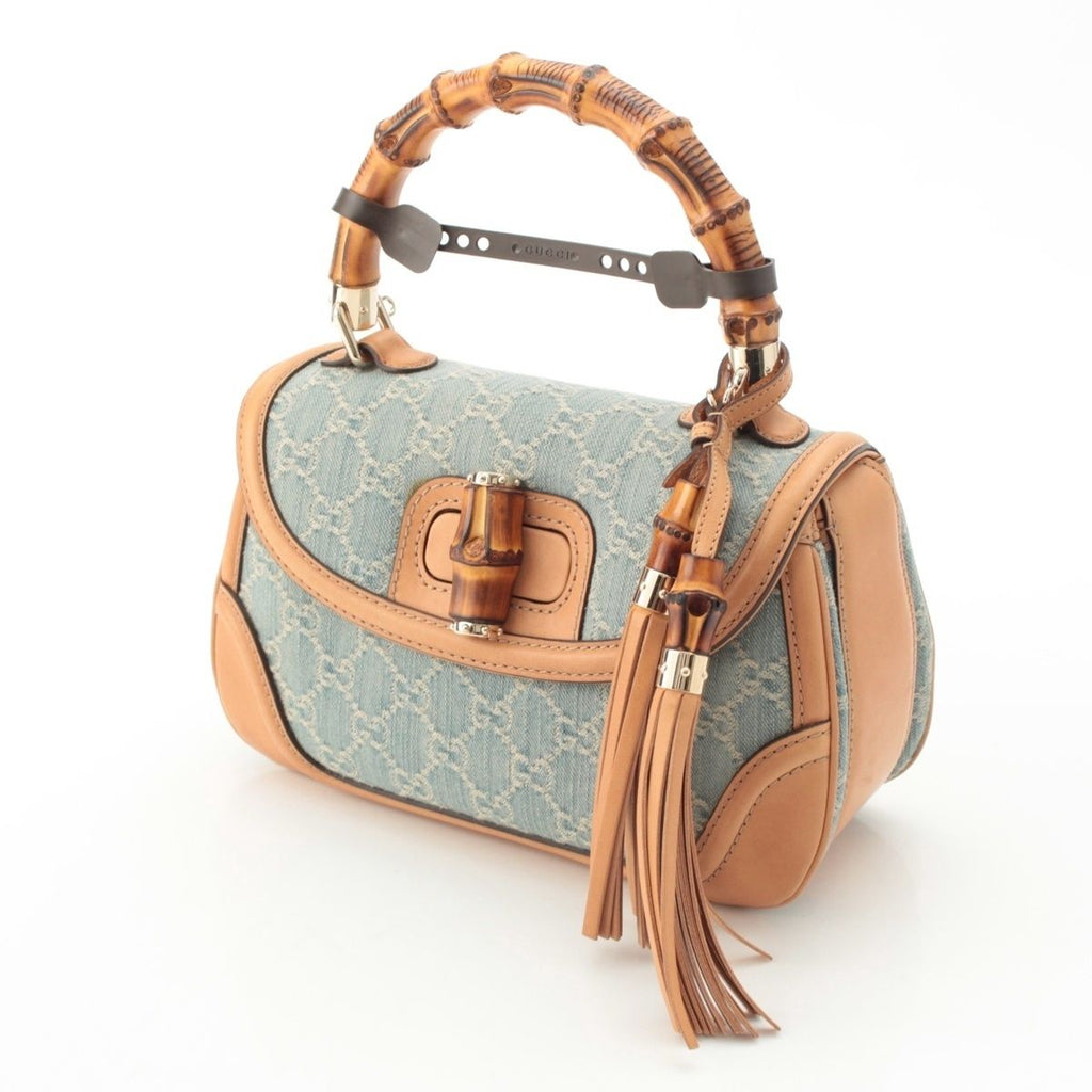 Gucci GG Denim Bamboo Turnlock a Shoulder Bag Ice Blue Beige — view 2