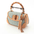 Gucci GG Denim Bamboo Turnlock a Shoulder Bag Ice Blue Beige — view 2
