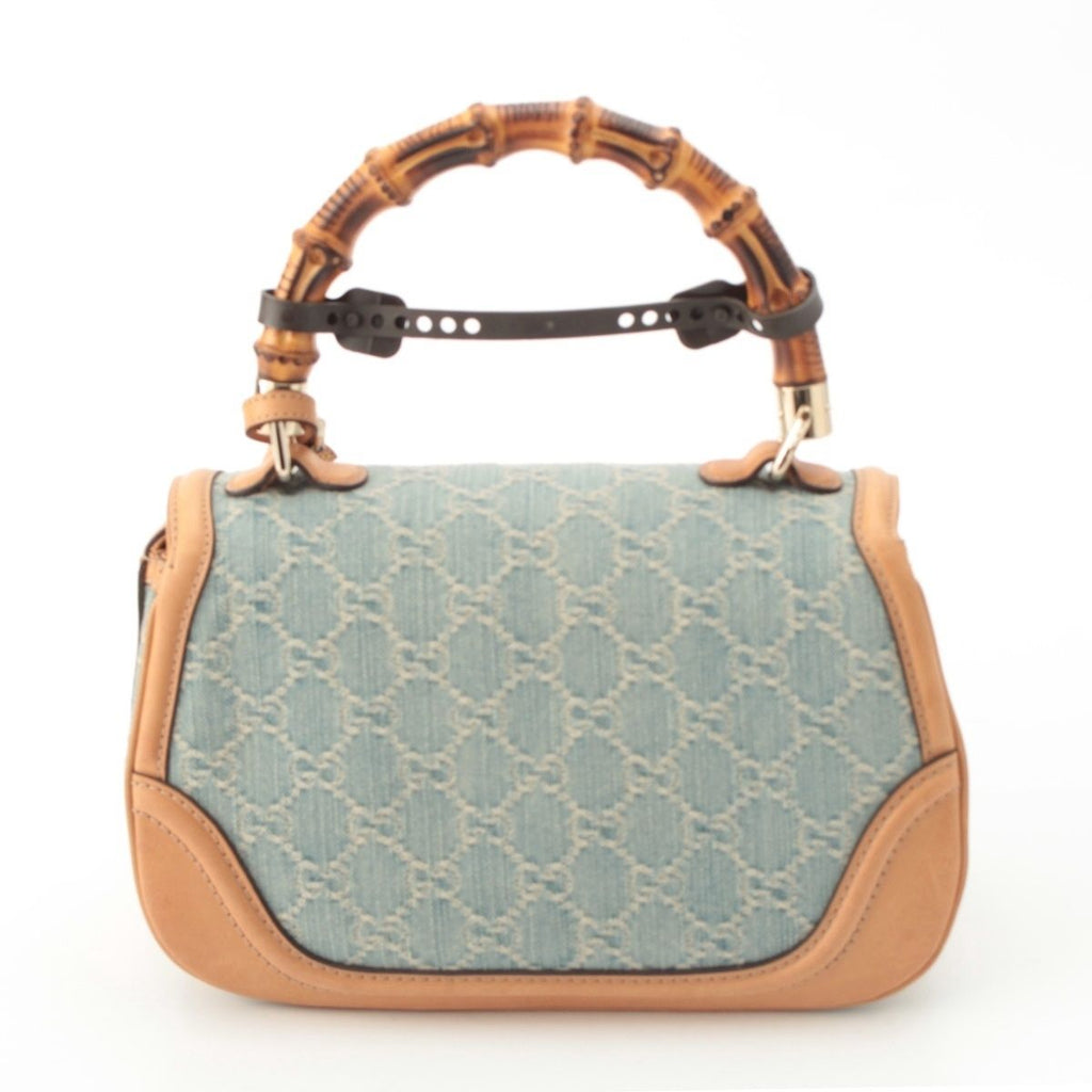 Gucci GG Denim Bamboo Turnlock a Shoulder Bag Ice Blue Beige — view 4