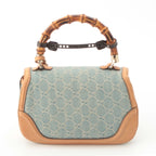 Gucci GG Denim Bamboo Turnlock a Shoulder Bag Ice Blue Beige — view 4