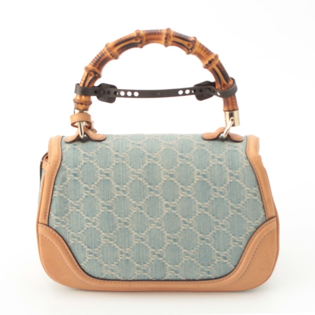 Gucci GG Denim Bamboo Turnlock a Shoulder Bag Ice Blue Beige — view 4