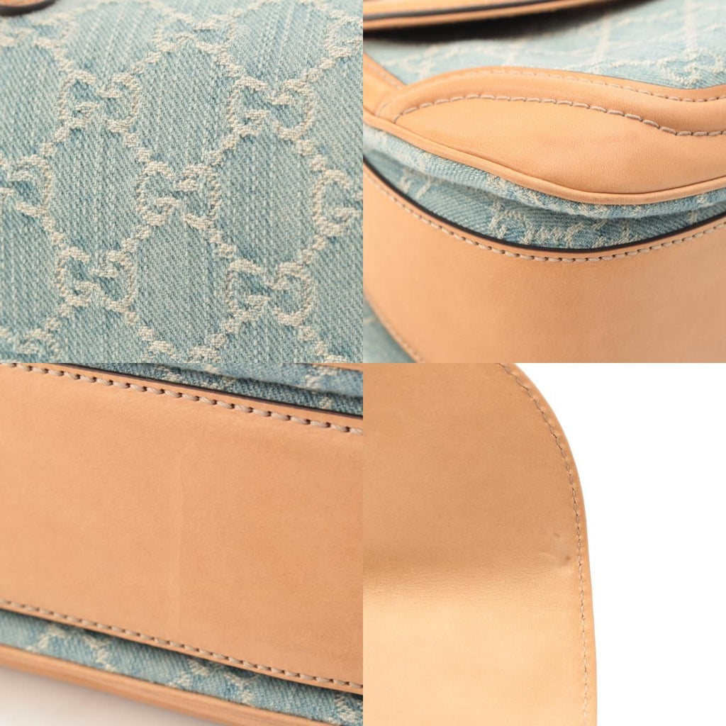 Gucci GG Denim Bamboo Turnlock a Shoulder Bag Ice Blue Beige — view 9