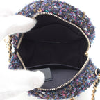 Chanel Quilted Tweed CC Logo Round Chain Shoulder Bag Gold Purple — view 6