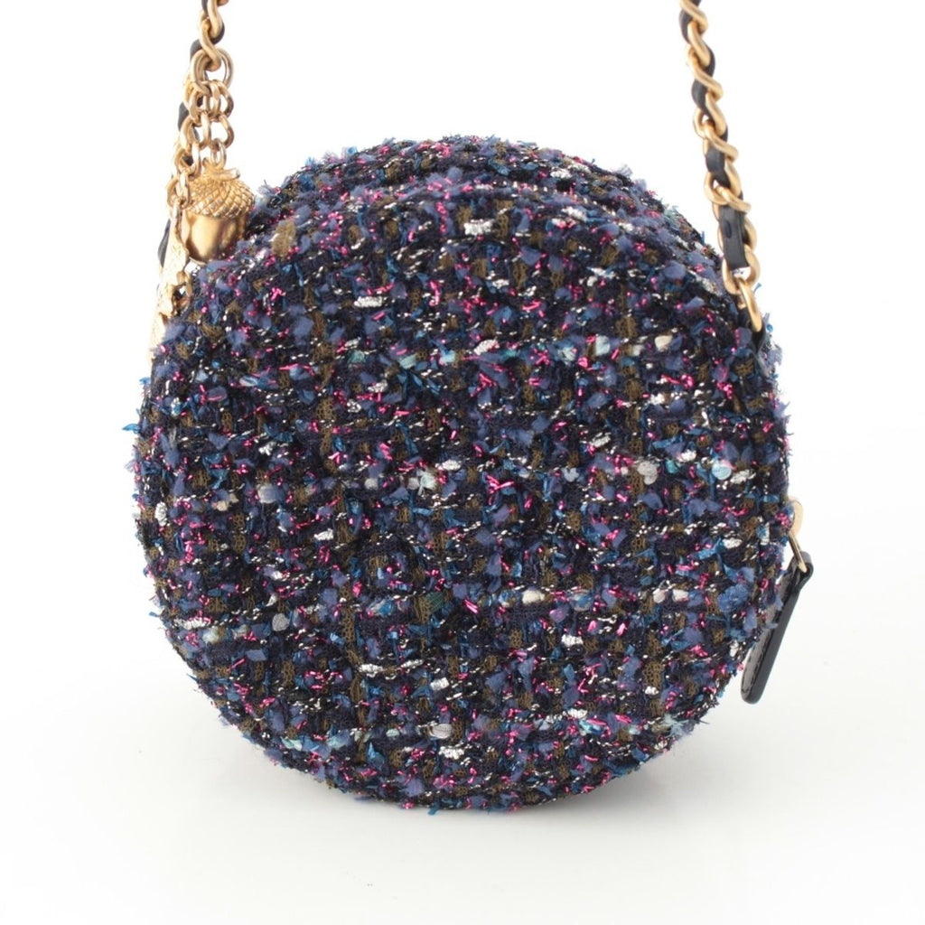 Chanel Quilted Tweed CC Logo Round Chain Shoulder Bag Gold Purple — view 4