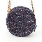 Chanel Quilted Tweed CC Logo Round Chain Shoulder Bag Gold Purple — view 4