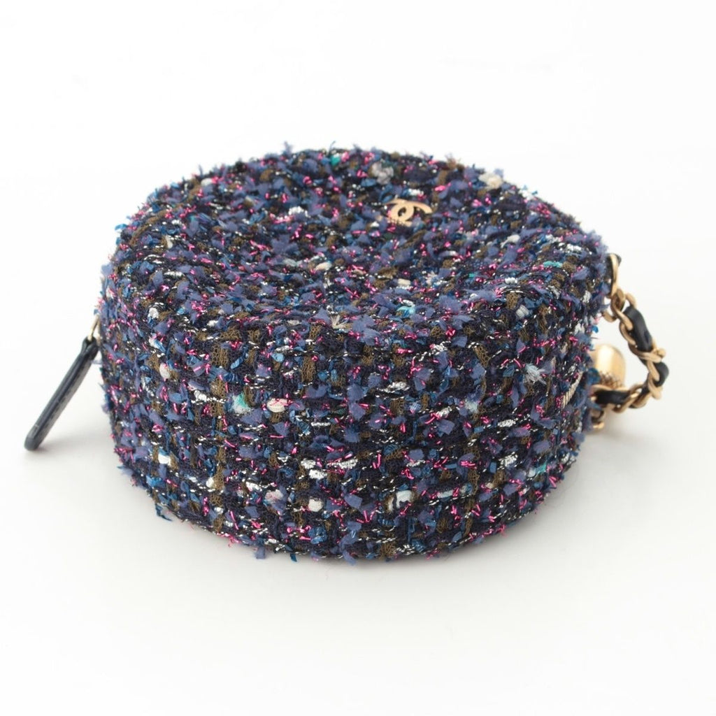 Chanel Quilted Tweed CC Logo Round Chain Shoulder Bag Gold Purple — view 5