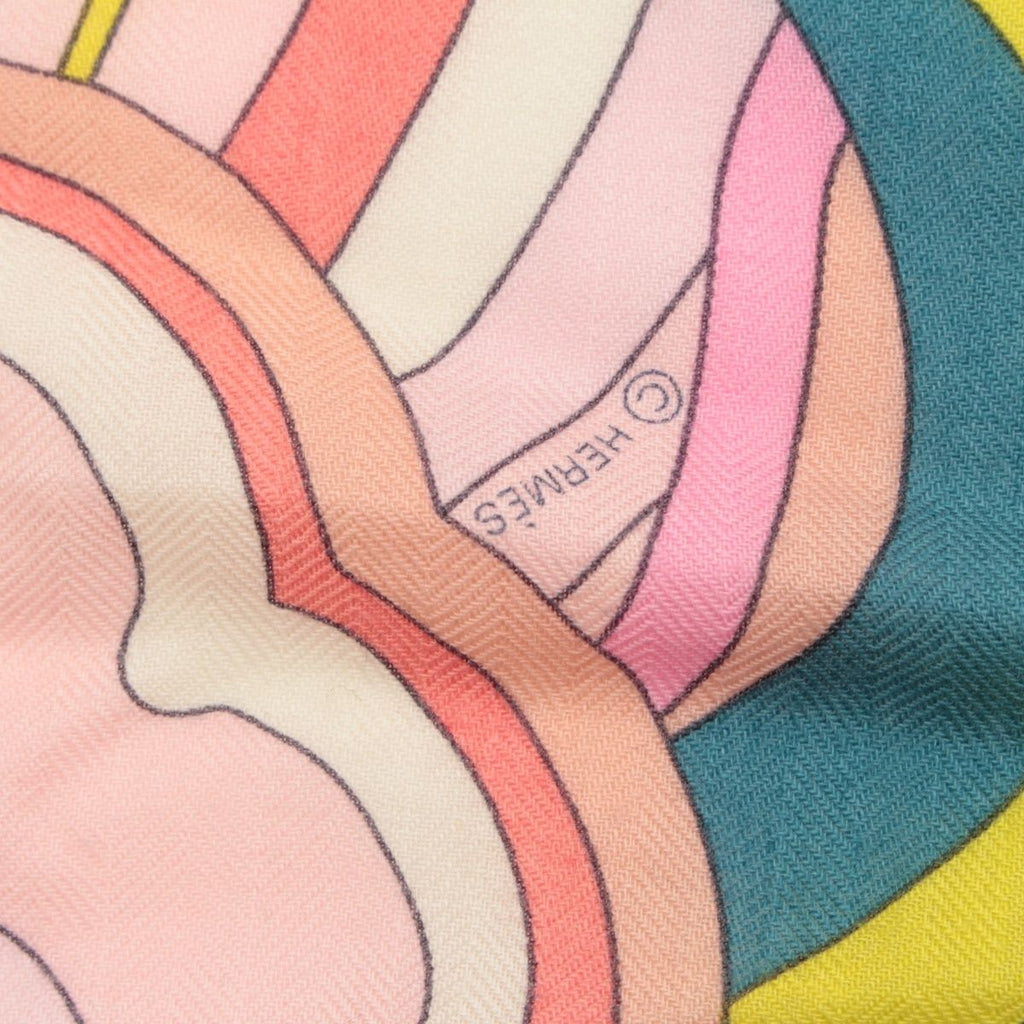 Hermes Carre Geant Cashmere Silk Faubourg Rainbow Scarf Shawl Pink — view 9