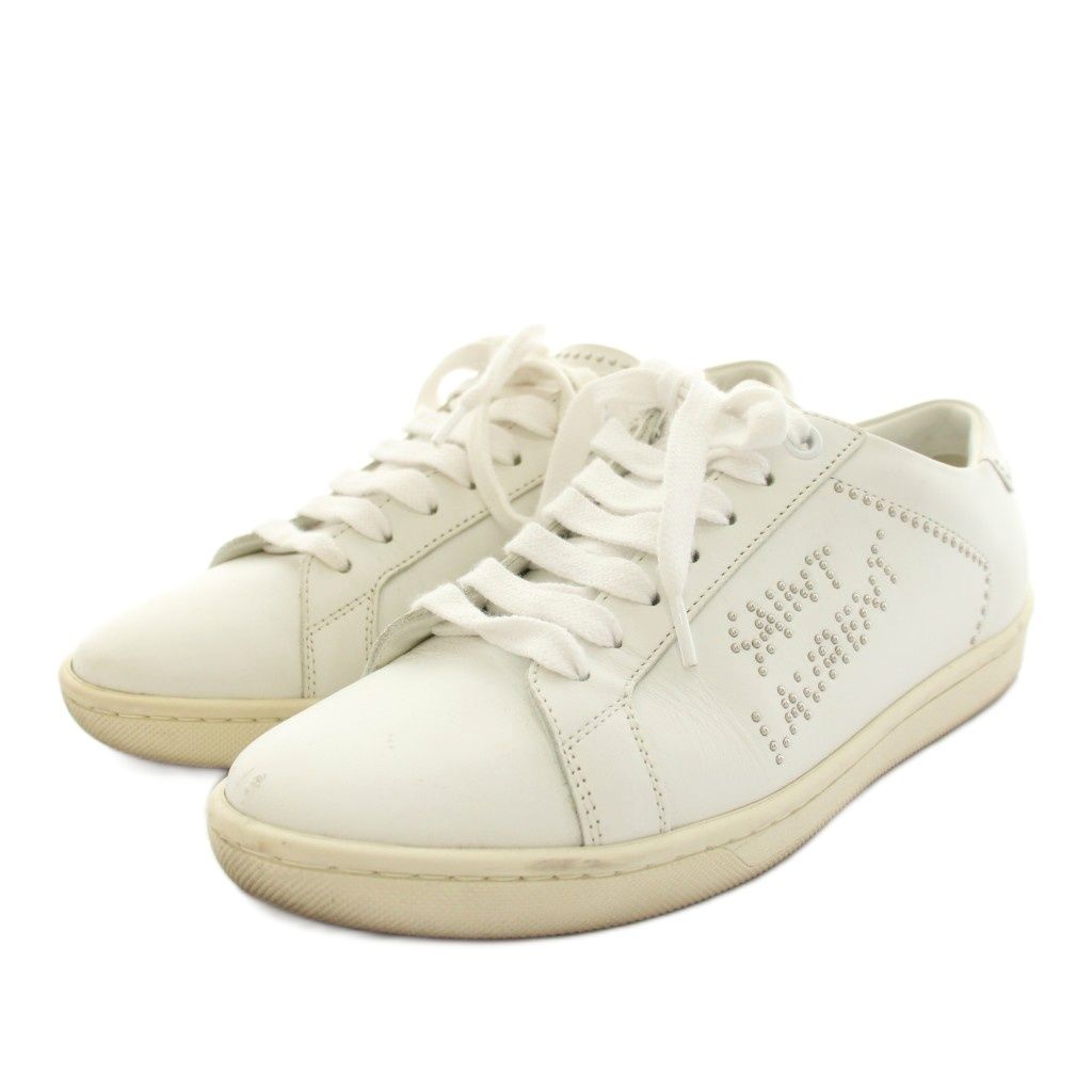 Saint Laurent Paris Blanc Optique Studded Sneakers Shoes Leather Studs 36 White — view 2