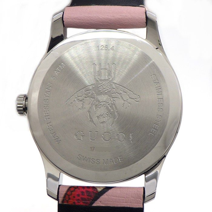 Gucci Watch Timeless 126.4 Snake Pattern Pink Dial SS Leather Strap Quartz — view 4