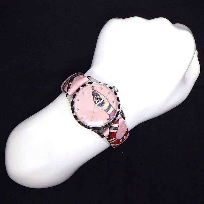 Gucci Watch Timeless 126.4 Snake Pattern Pink Dial SS Leather Strap Quartz — view 8