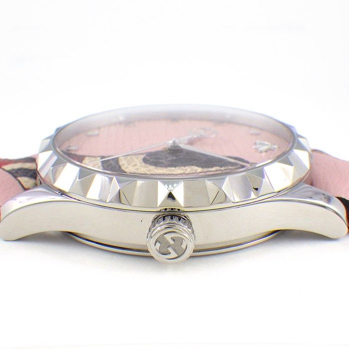 Gucci Watch Timeless 126.4 Snake Pattern Pink Dial SS Leather Strap Quartz — view 2