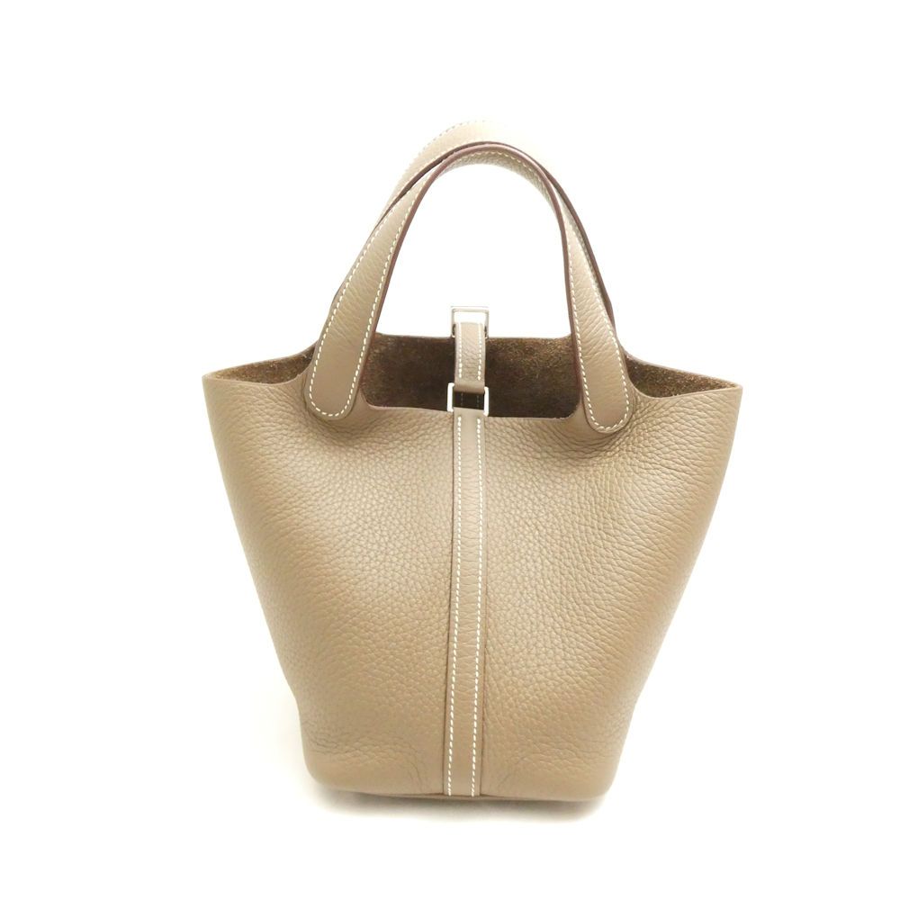 Hermes Picotin Lock PM Taurillon Clemence Handbag Etoupe Silver — view 3