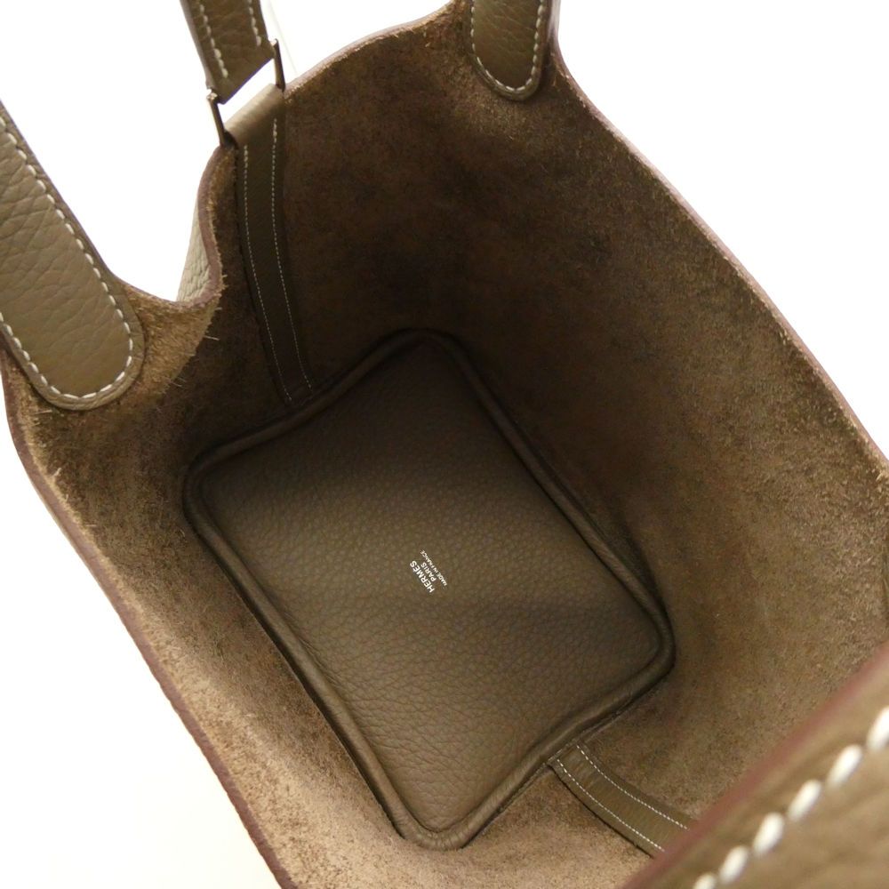 Hermes Picotin Lock PM Taurillon Clemence Handbag Etoupe Silver — view 8