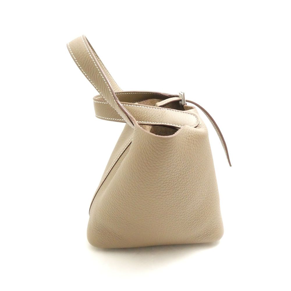 Hermes Picotin Lock PM Taurillon Clemence Handbag Etoupe Silver — view 5