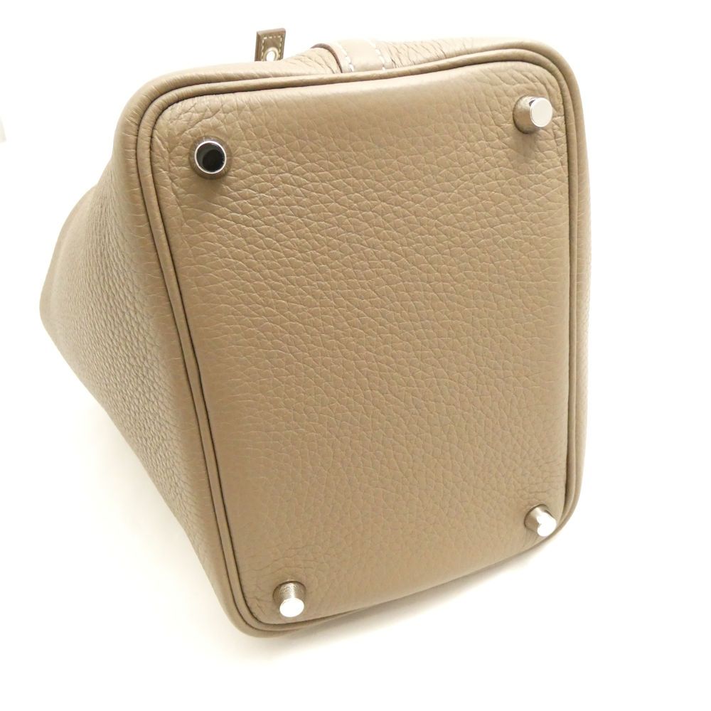 Hermes Picotin Lock PM Taurillon Clemence Handbag Etoupe Silver — view 6