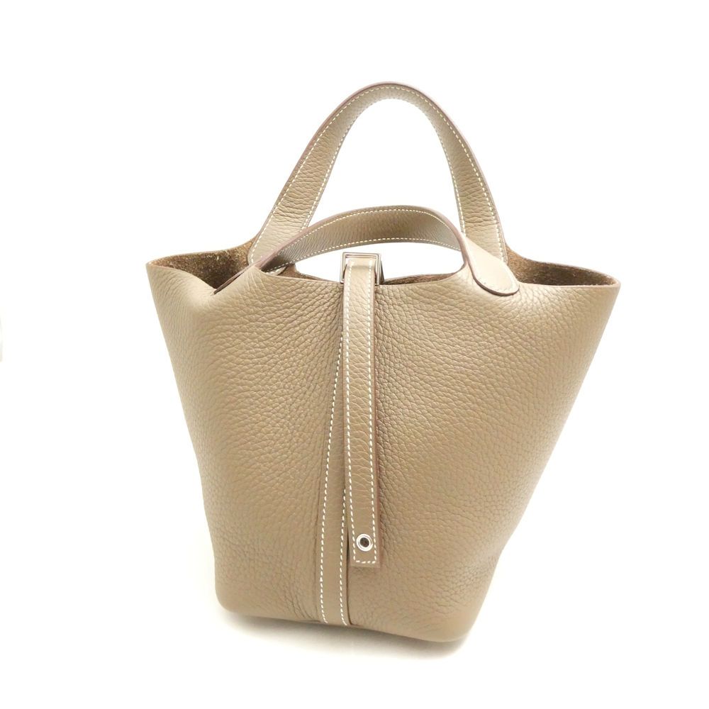 Hermes Picotin Lock PM Taurillon Clemence Handbag Etoupe Silver — view 2