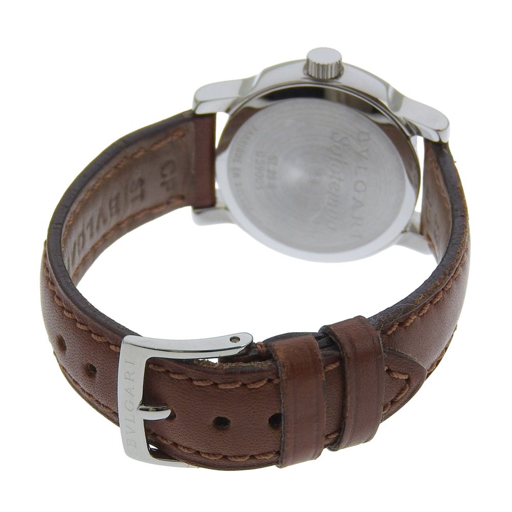 Bvlgari Solo Tempo Stainless Steel Leather Quartz Analog Display Blanc Dial — view 5