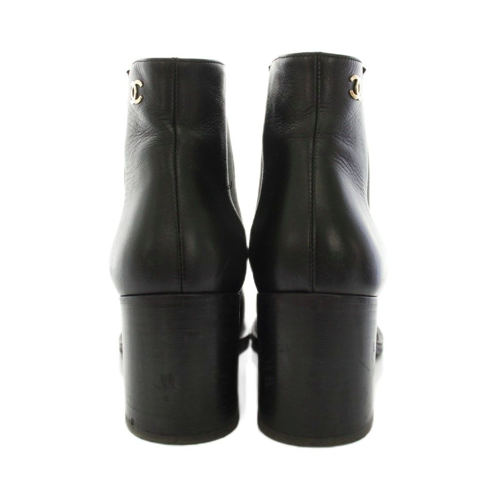Chanel Side Gore Boots Short Leather CC Logo Vibram Sole 36c Black YT — view 5