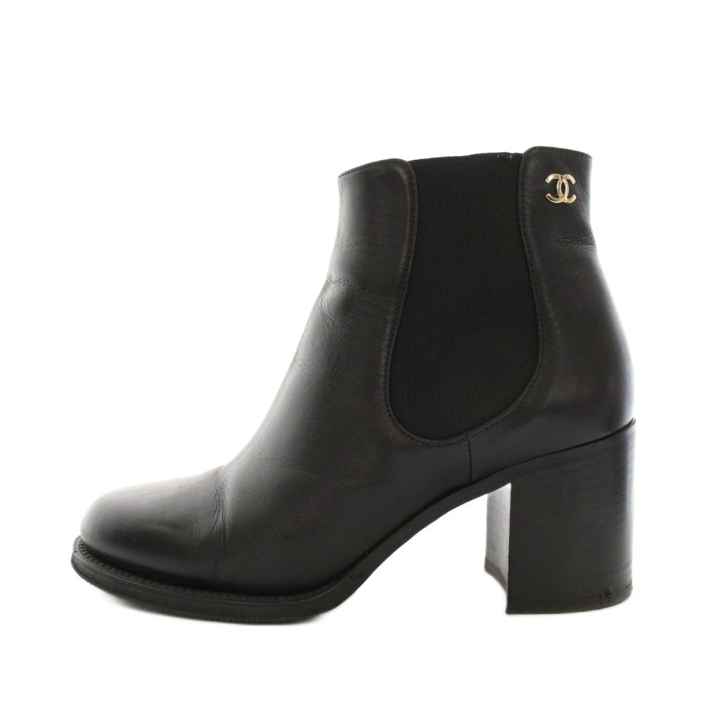 Chanel Side Gore Boots Short Leather CC Logo Vibram Sole 36c Black YT — view 2