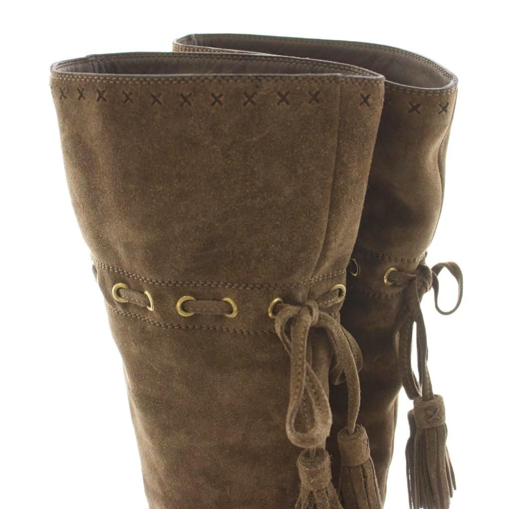 Saint Laurent Yves Long Boots Suede Tassel 35 Brown KU — view 7