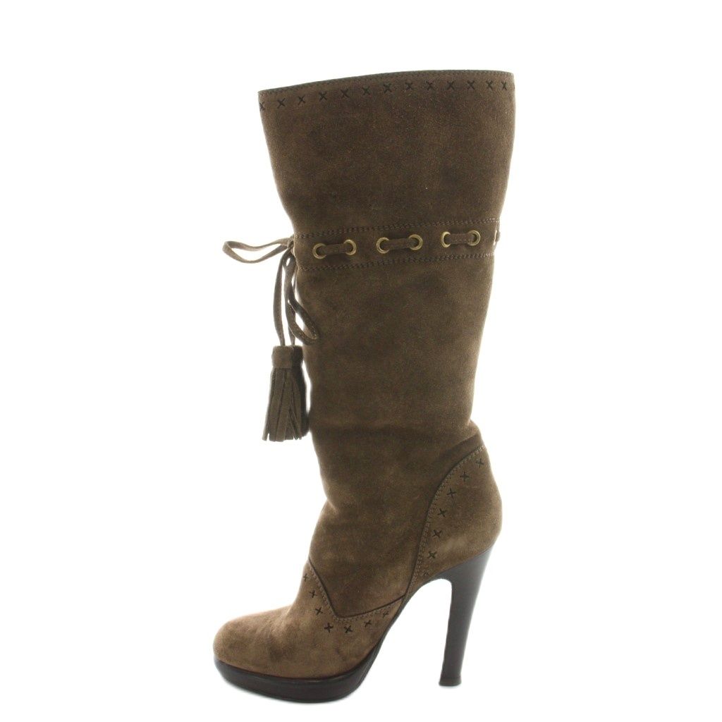Saint Laurent Yves Long Boots Suede Tassel 35 Brown KU — view 2