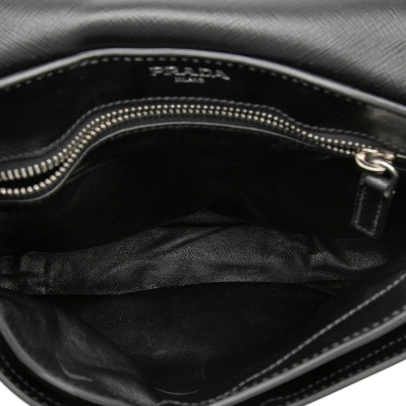 Prada Logo Shoulder Bag Black Saffiano Leather — view 4