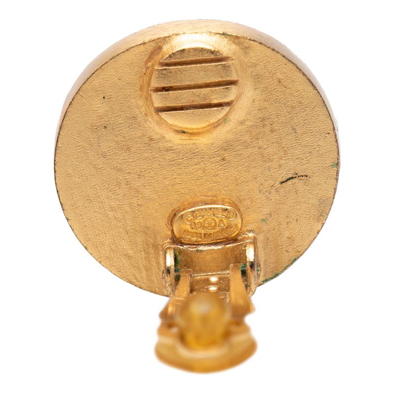 Chanel Logo Earrings Gold Beige Plated Leather — view 3