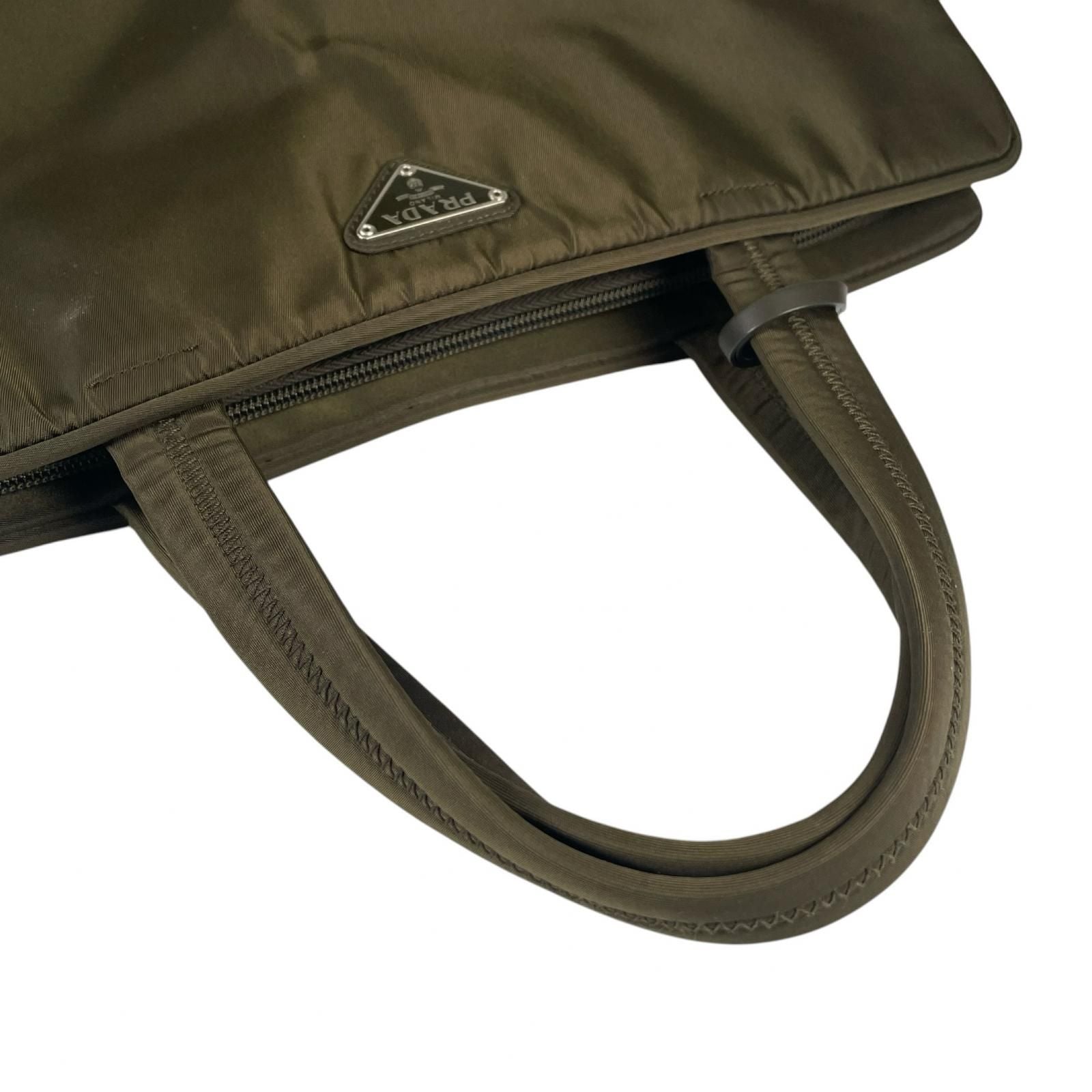 Prada Triangle Logo Handbag Nylon Khaki — view 5