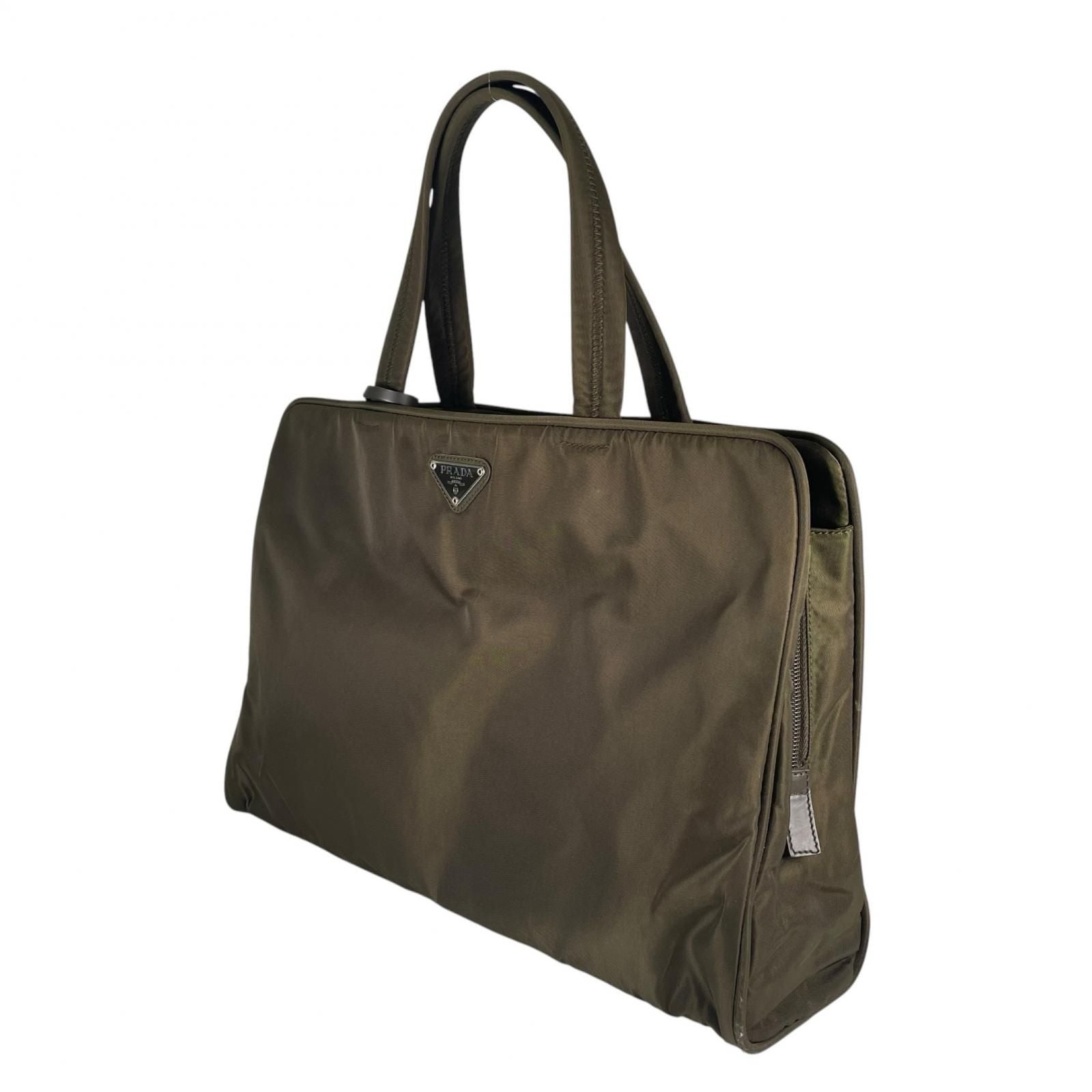 Prada Triangle Logo Handbag Nylon Khaki — view 2