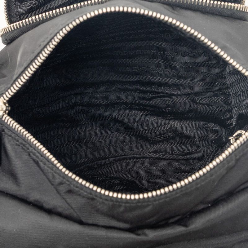 Prada Triangle Logo Preto Vera Pocono Shoulder Bag Black Tessuto Nylon Saffiano — view 4