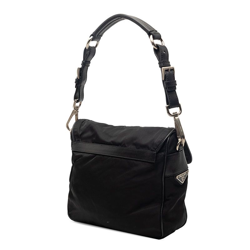 Prada Triangle Logo Preto Vera Pocono Shoulder Bag Black Tessuto Nylon Saffiano — view 2