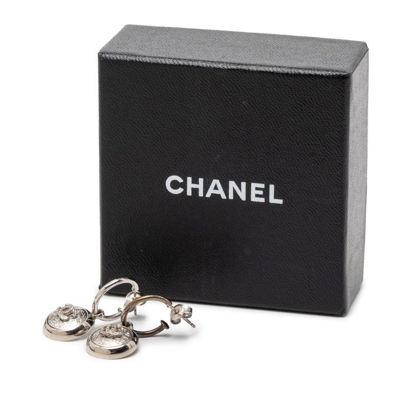 Chanel CC Logo Earrings Silver Metal — view 4
