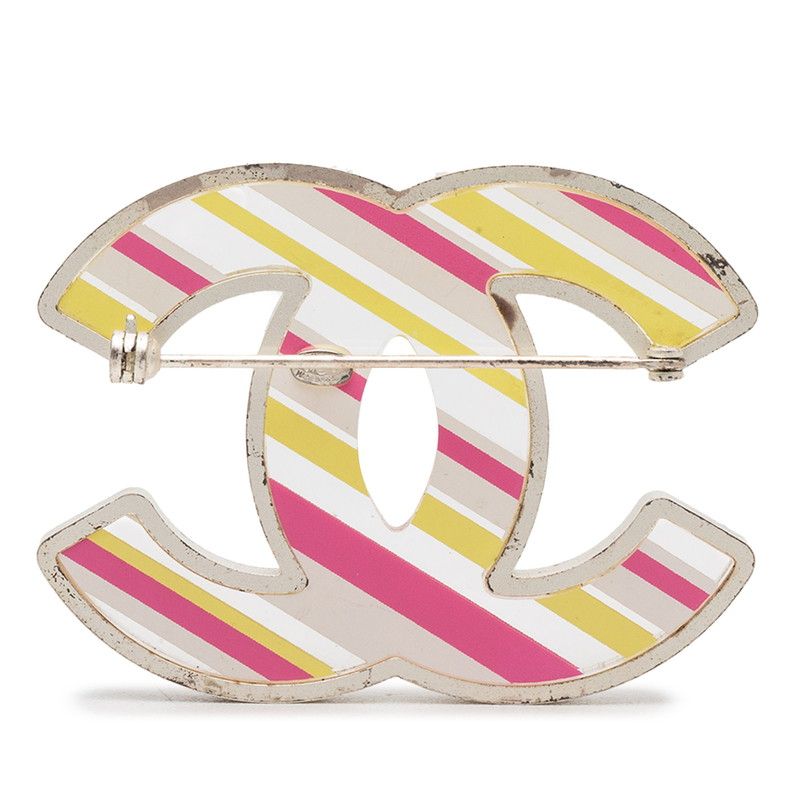 Chanel CC Logo Brooch 06c Silver Yellow Pink Metal — view 2
