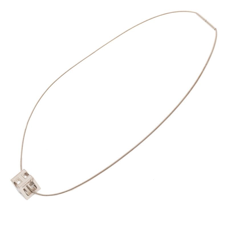 Hermes Cage de Ash Cube Necklace Silver Purple Metal Enamel — view 3