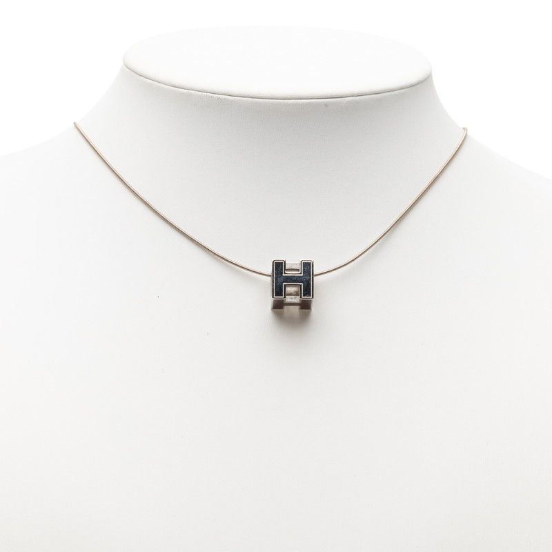 Hermes Cage de Ash Cube Necklace Silver Purple Metal Enamel — view 6