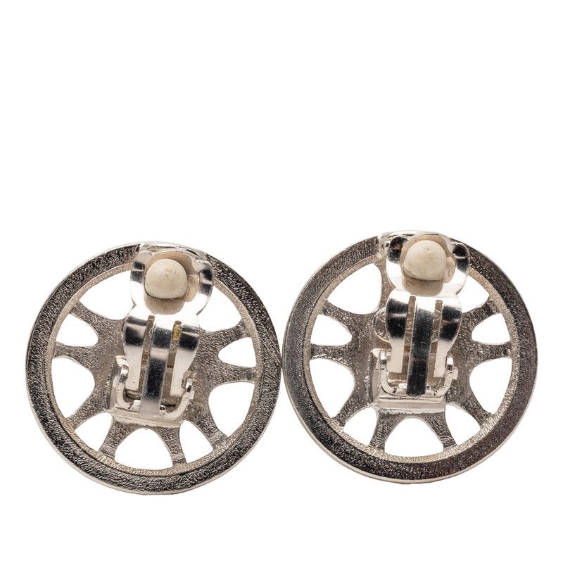 Chanel CC Logo Round Earrings Silver Metal — view 2