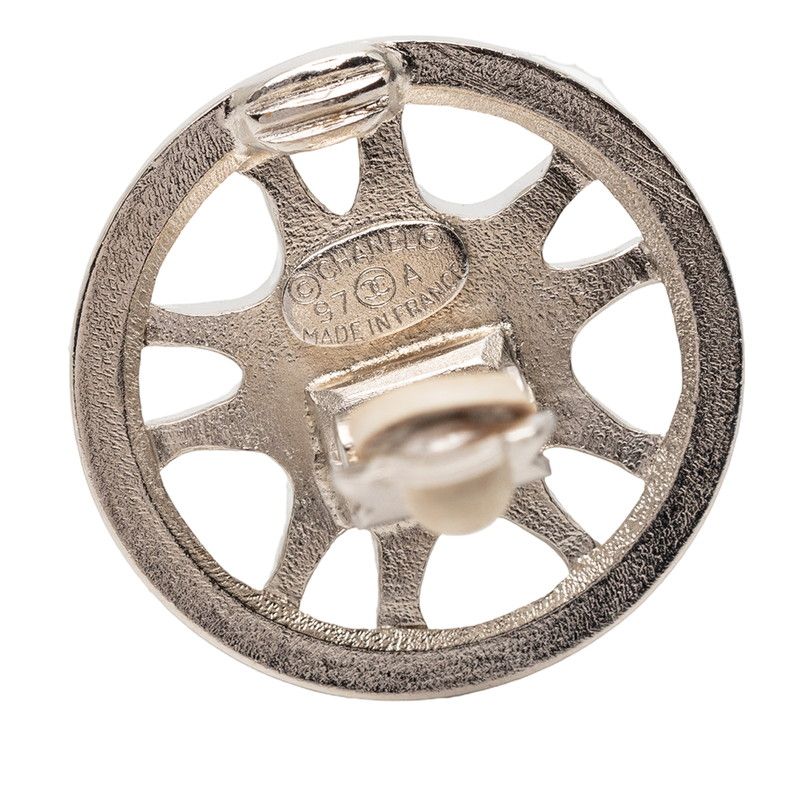 Chanel CC Logo Round Earrings Silver Metal — view 3
