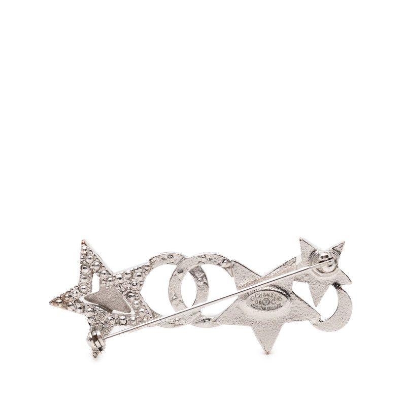Chanel CC Logo Star Motif Brooch Silver Metal Rhinestone — view 2