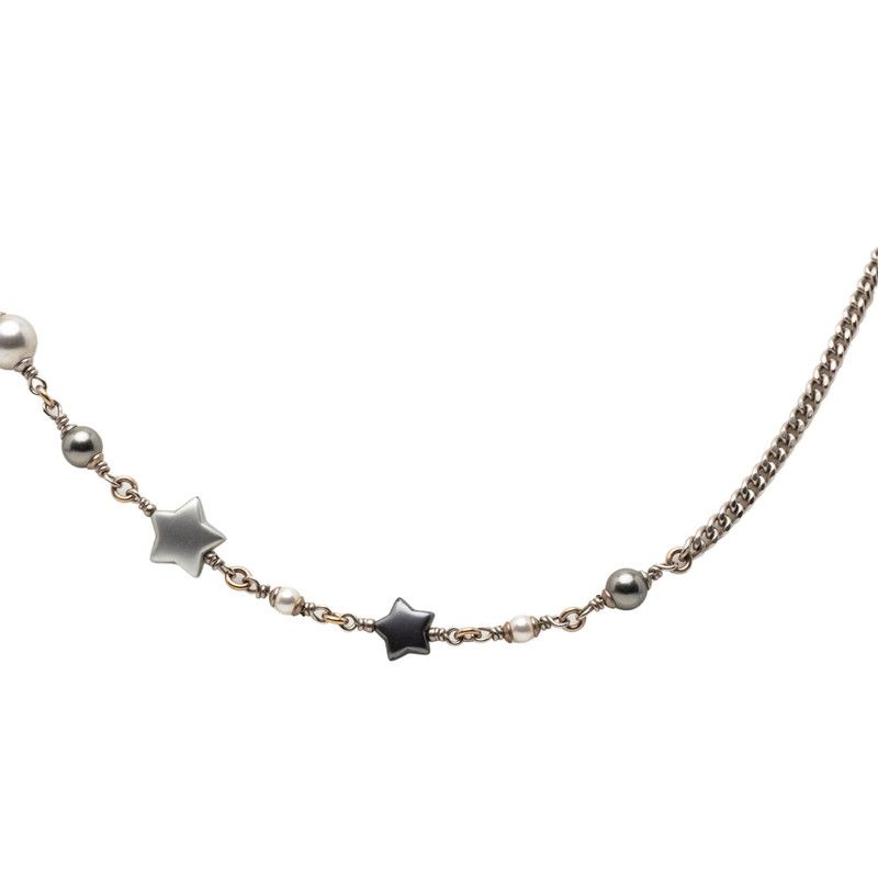 Chanel CC Logo Star Long Necklace Silver Metal Faux Pearl — view 2
